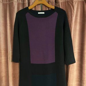 Joan Vass Sweater Dress 3/4 Sleeve Size M 8-10 Black Purple Royal Blue